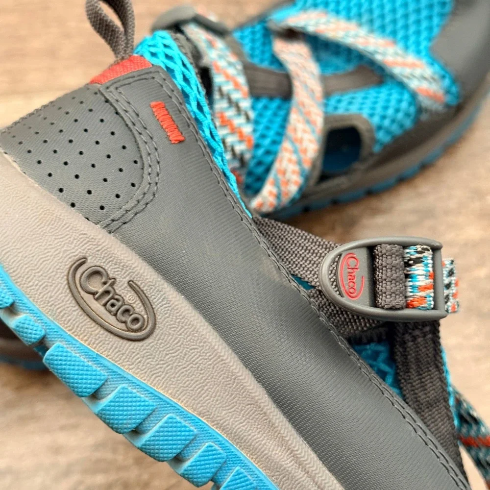 Chaco Kids Odyssey Strappy Mesh Sandals, Teal Gray, 5